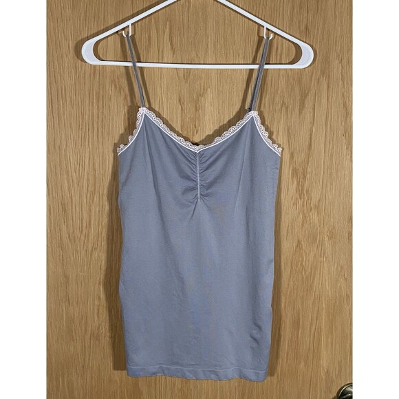 Victorias Secret Pink Lace Trimmed Gray Camisole Top Shelf Bra Y2K Women's Sz L - Picture 1 of 5